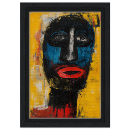 Abstract portrait with bold colors in Electric Sapphire Gazes framed canvas print