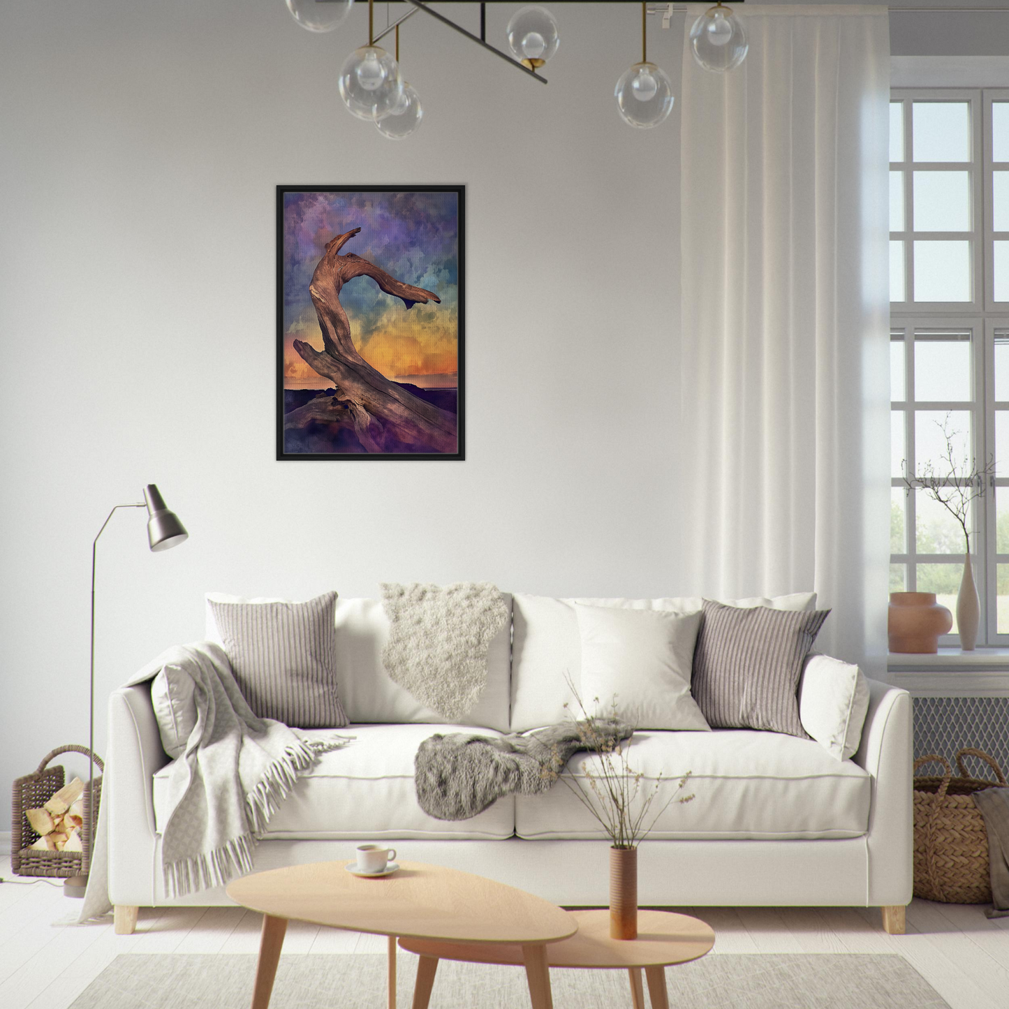 White sofa adorned with throw pillows and blankets from Elemental Reverie for stylish room decor
