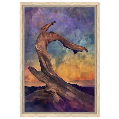 Twisted driftwood with branch-like shape in Elemental Reverie framed canvas print