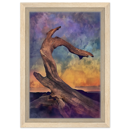Twisted driftwood with a curved shape at sunset for Elemental Reverie room decor