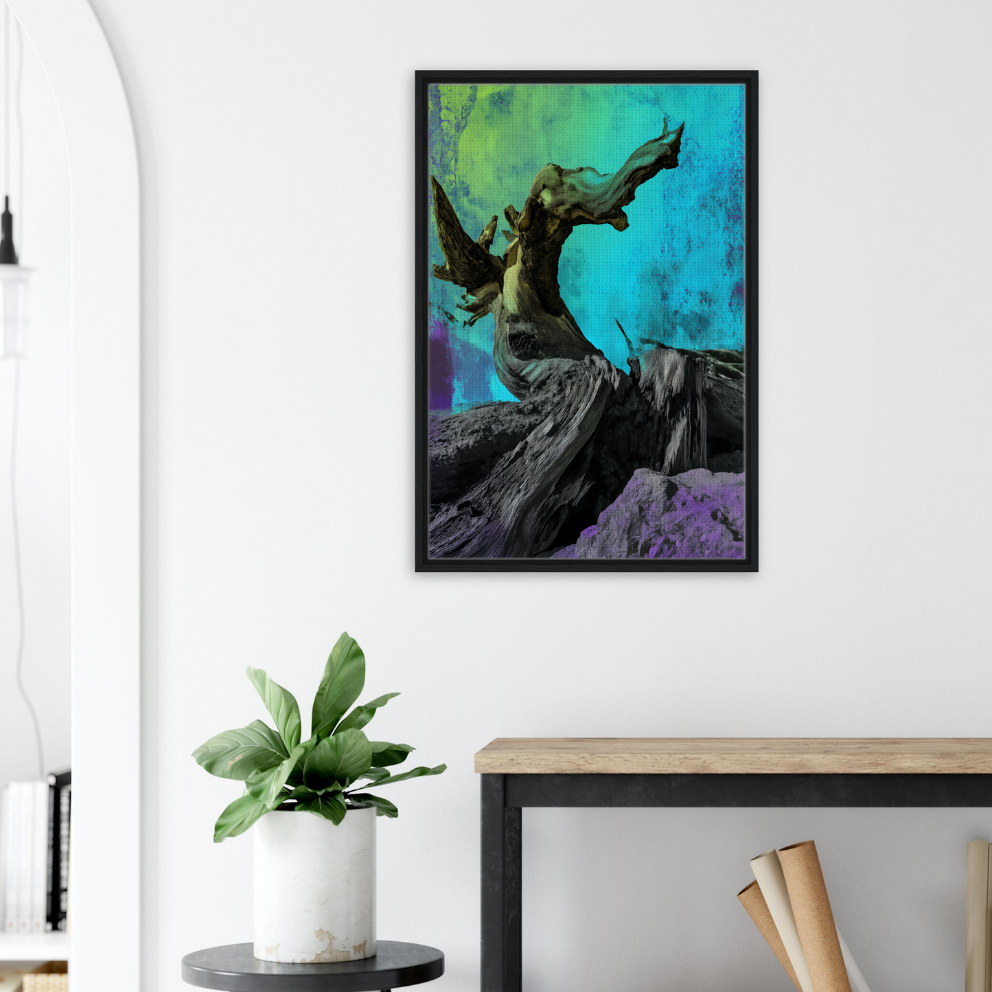 Framed artwork of a dragon-like creature for Elysian Roots Yearning room decor