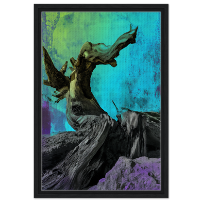 Gnarled tree trunk and branches in Elysian Roots Yearning framed canvas print design