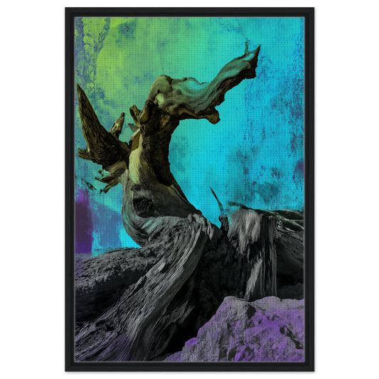 Elysian Roots Yearning artwork featuring a gnarled tree trunk for unique room decor