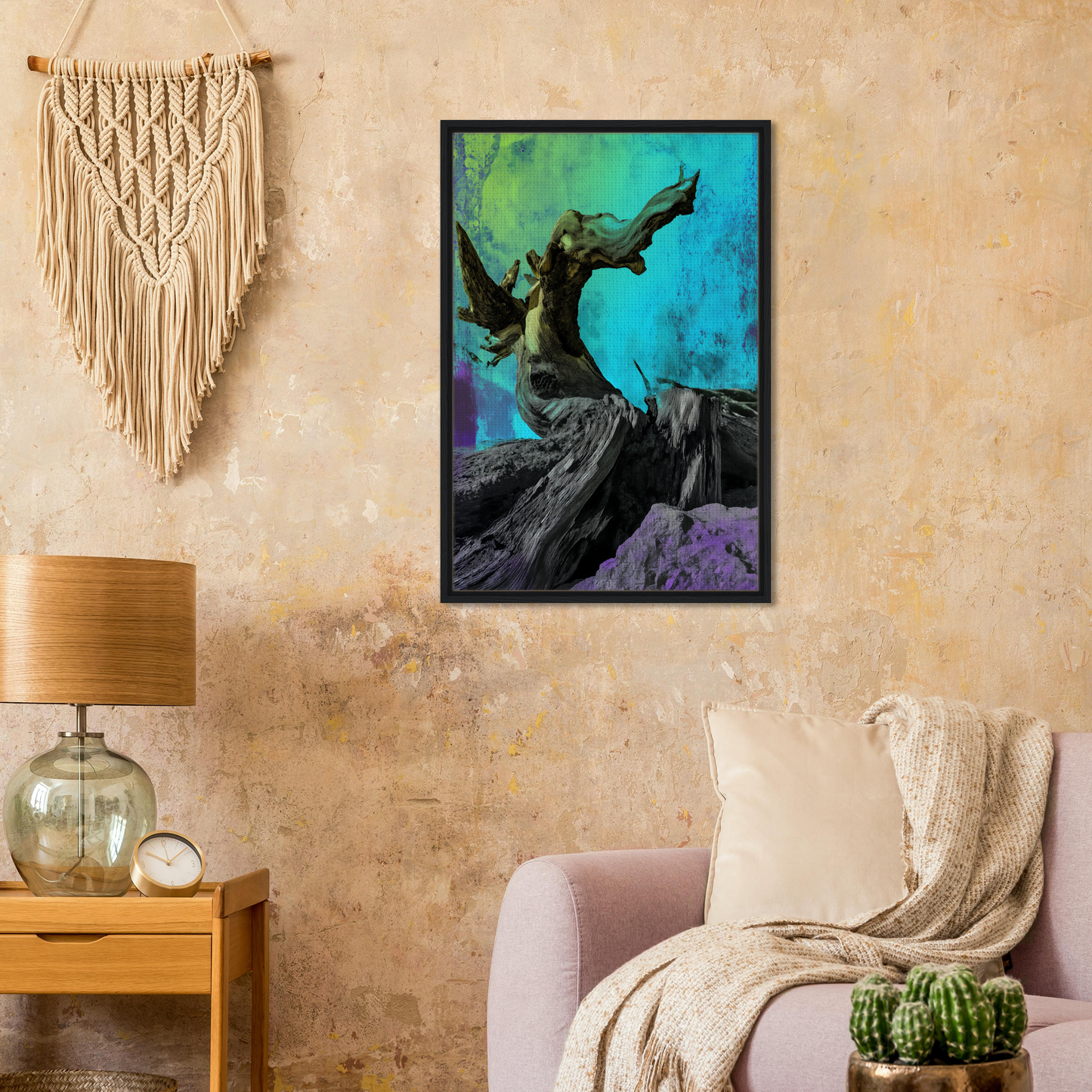 Framed canvas print of Elysian Roots Yearning featuring a fantastical tree-like creature