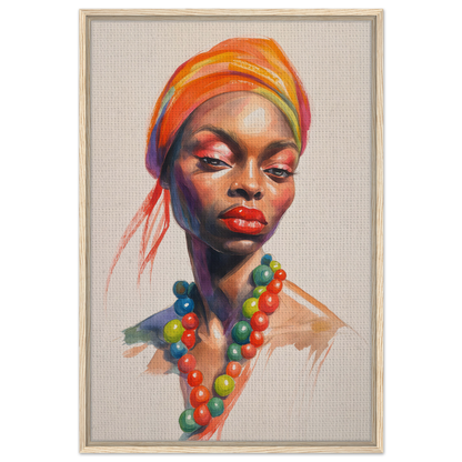 Vibrant portrait of a woman in colorful headwrap and beaded necklace for fashion oracle™