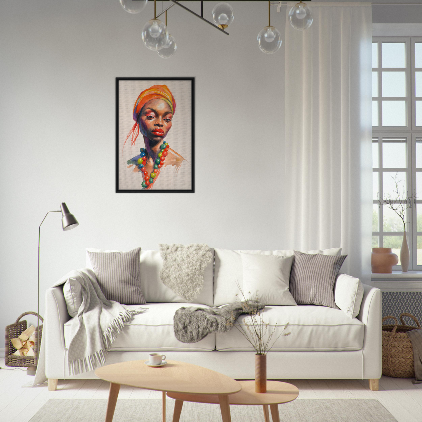 Colorful portrait of a woman in an orange headwrap for fashion oracle™ room decor