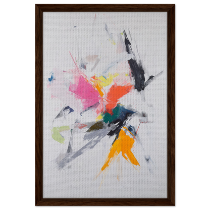 Abstract painting with vibrant splashes in a wooden frame, Emergent Ecstasy Euphony