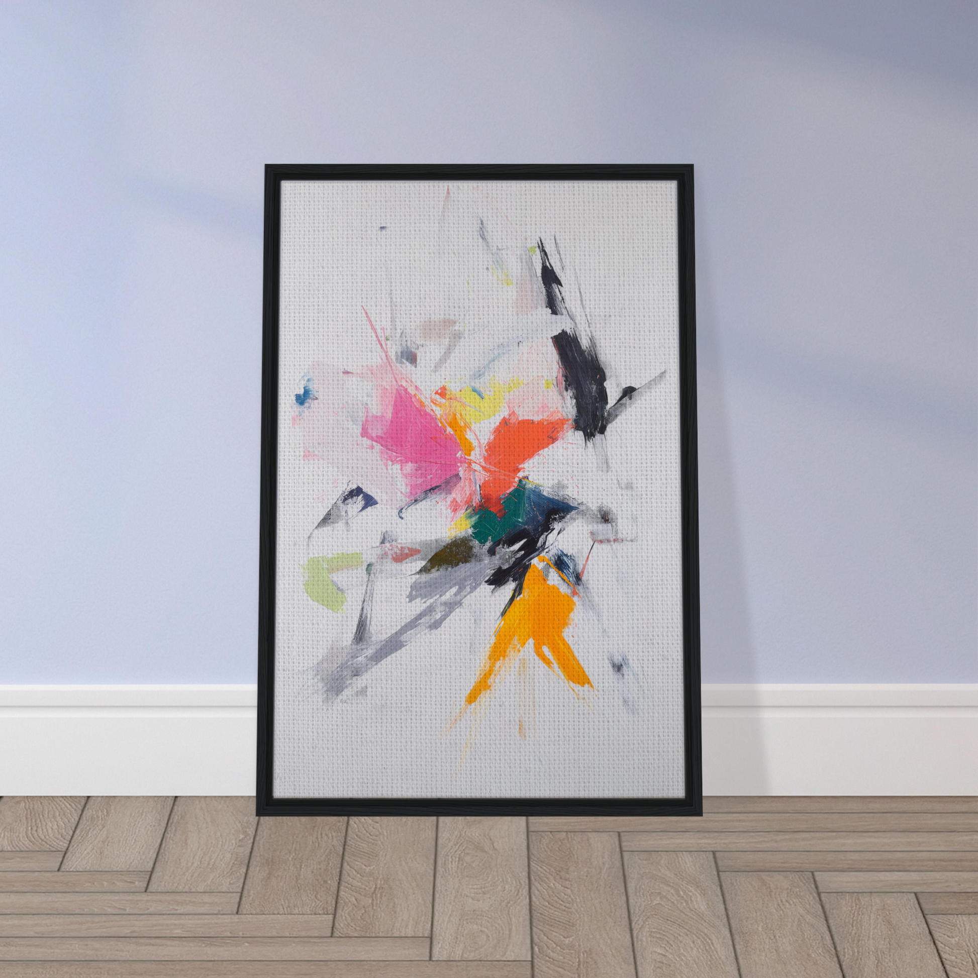 Framed canvas print of Emergent Ecstasy Euphony with colorful abstract splashes