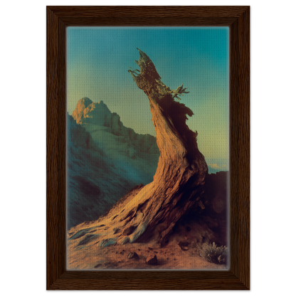 Gnarled tree stump illuminated in warm light, ideal for Enduring Sentinel’s Waltz room decor