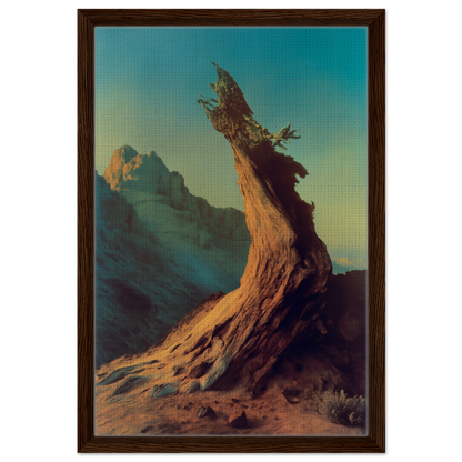 Gnarled tree stump against a colorful sky for Enduring Sentinel’s Waltz room decor