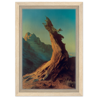 Twisted weathered tree stump against a colorful sky for Enduring Sentinel’s Waltz room decor