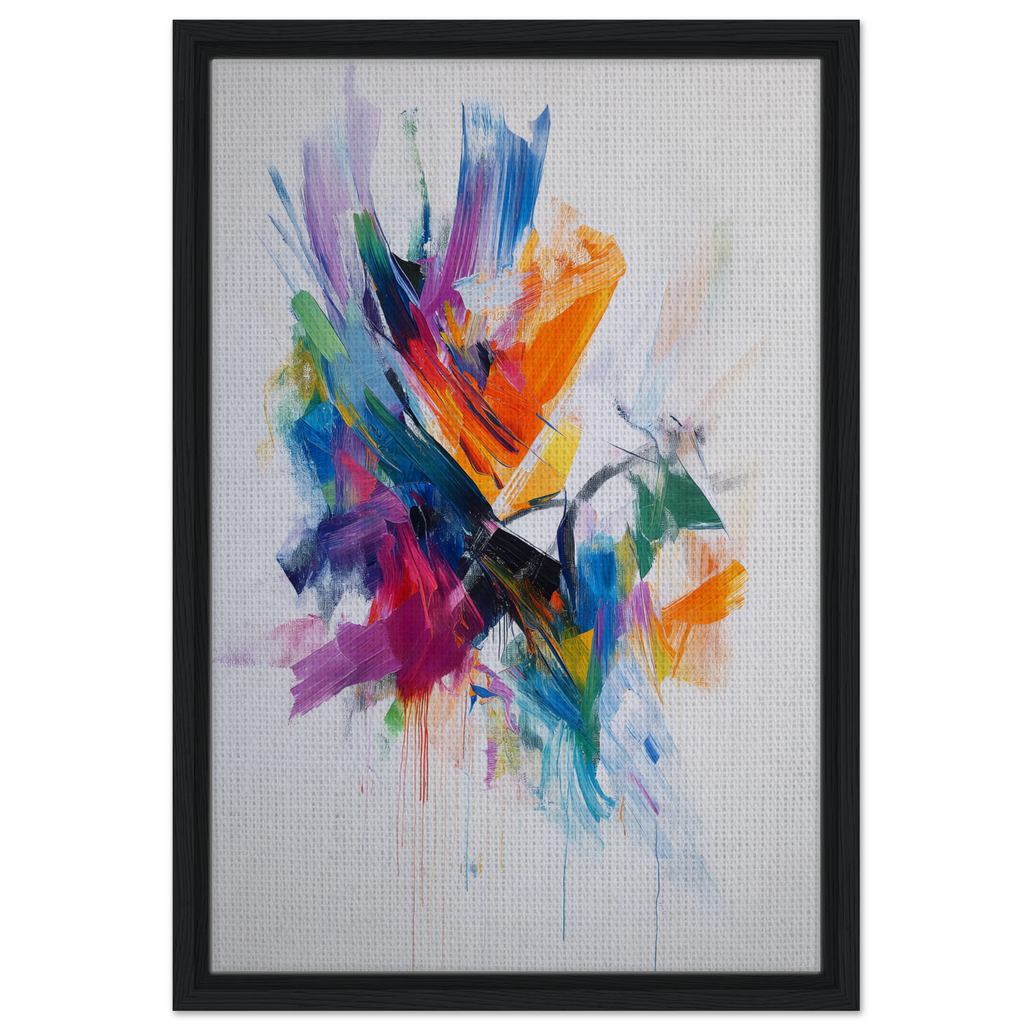 Colorful abstract painting in black frame, perfect for Energetic Color Odyssey room decor