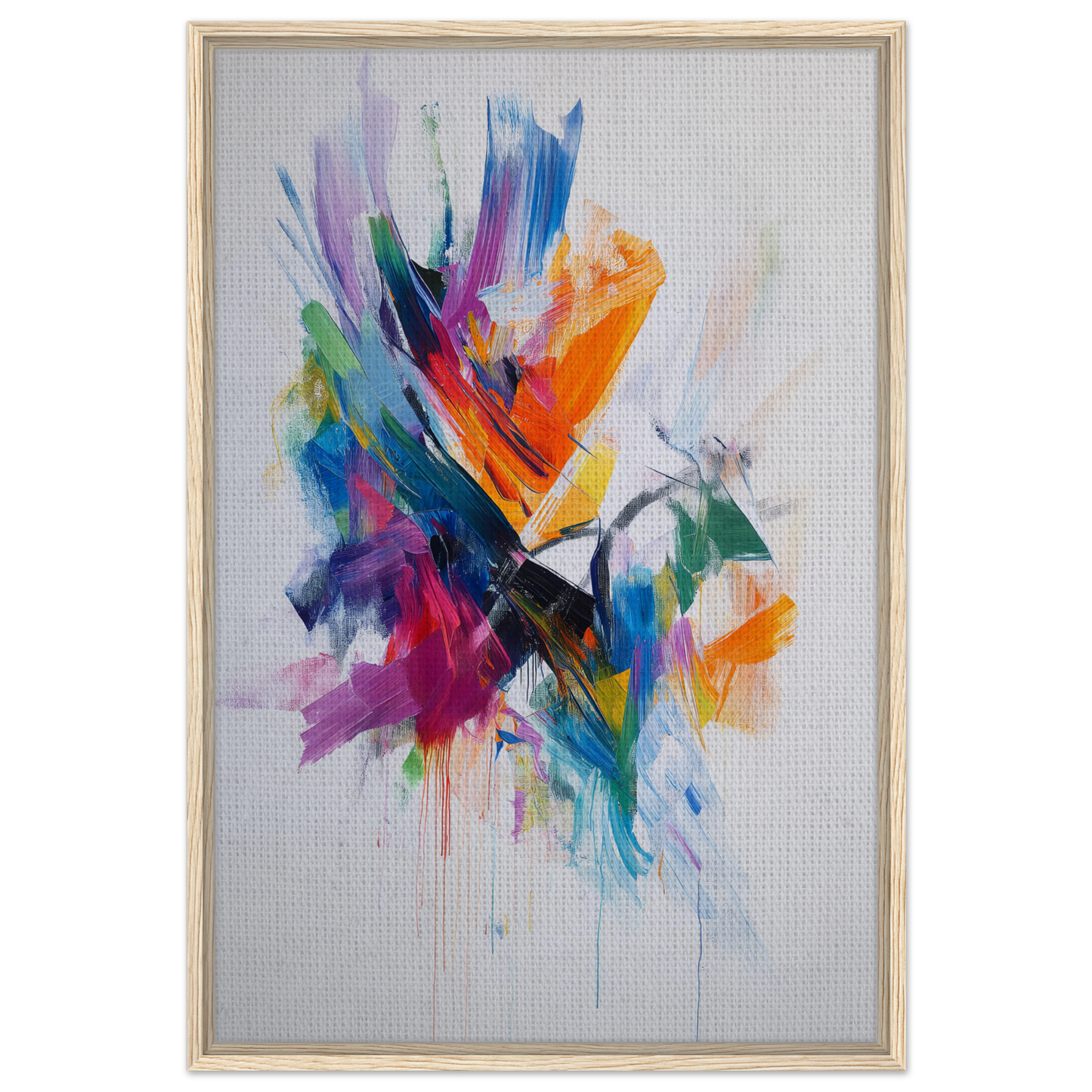 Abstract painting of vibrant brushstrokes in Energetic Color Odyssey framed canvas art