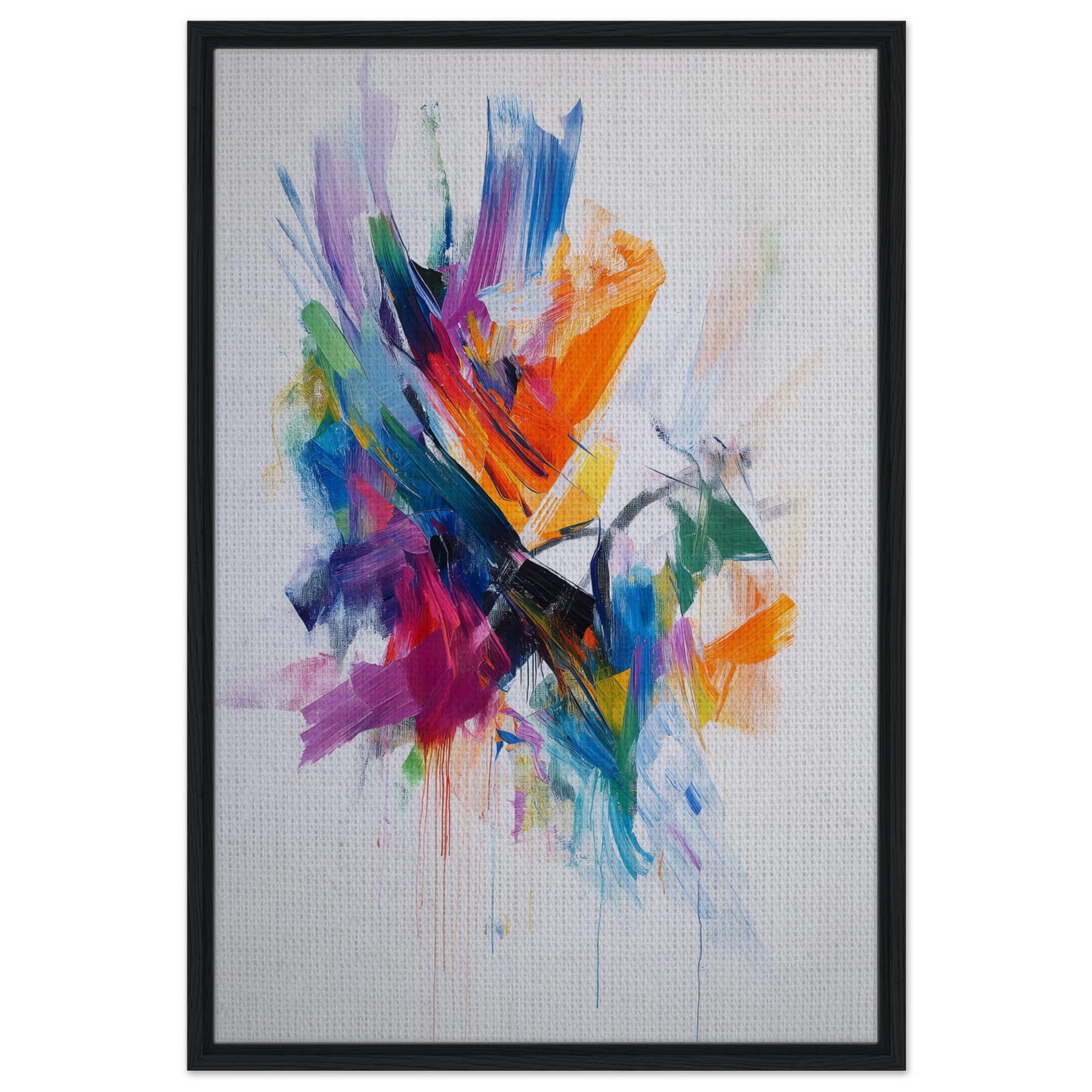 Vibrant abstract painting in Energetic Color Odyssey framed canvas art with colorful hues