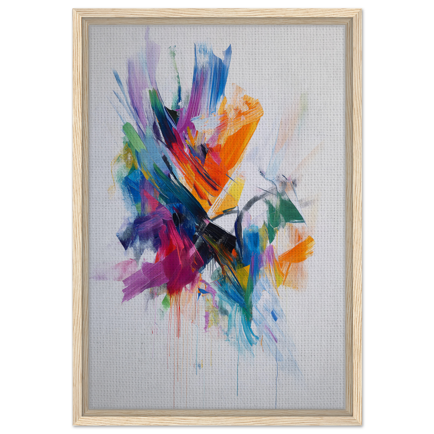 Vibrant abstract painting showcasing vivid brushstrokes in Energetic Color Odyssey framed canvas art