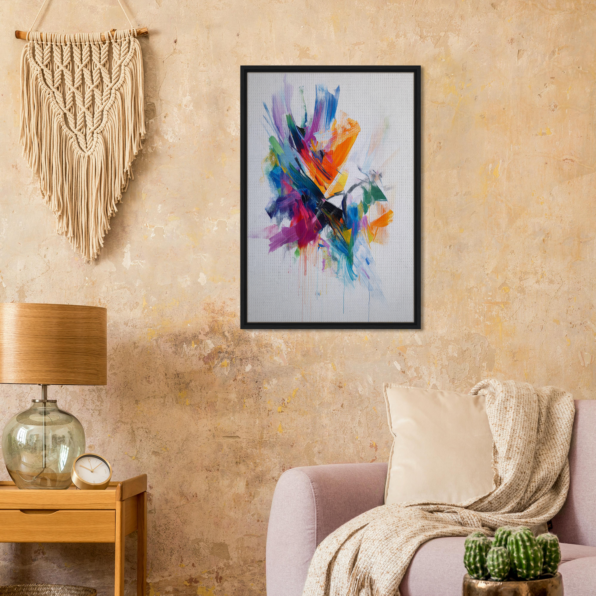 Vibrant abstract painting in black frame, part of Energetic Color Odyssey collection