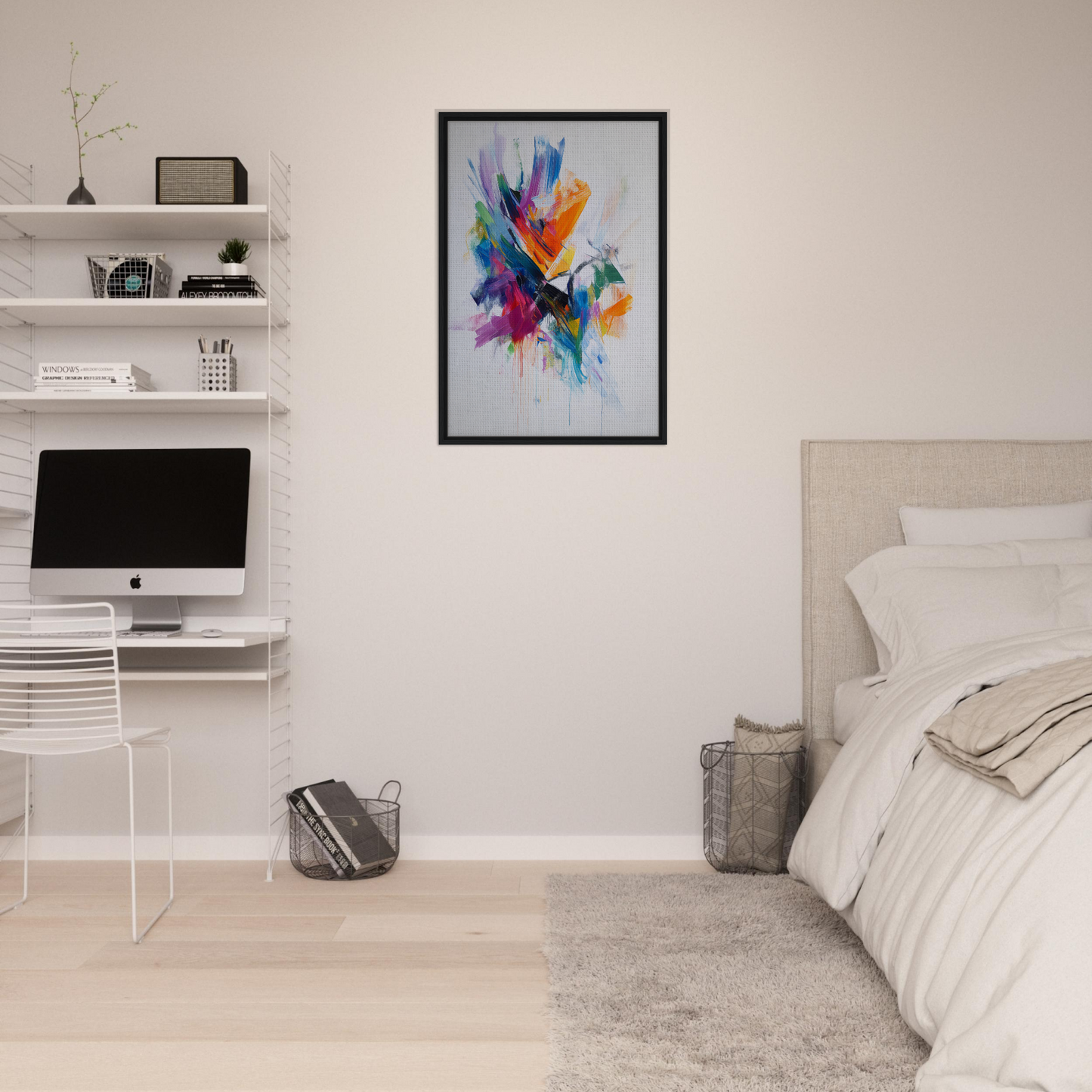 Vibrant abstract painting in black frame, ideal for Energetic Color Odyssey room decor