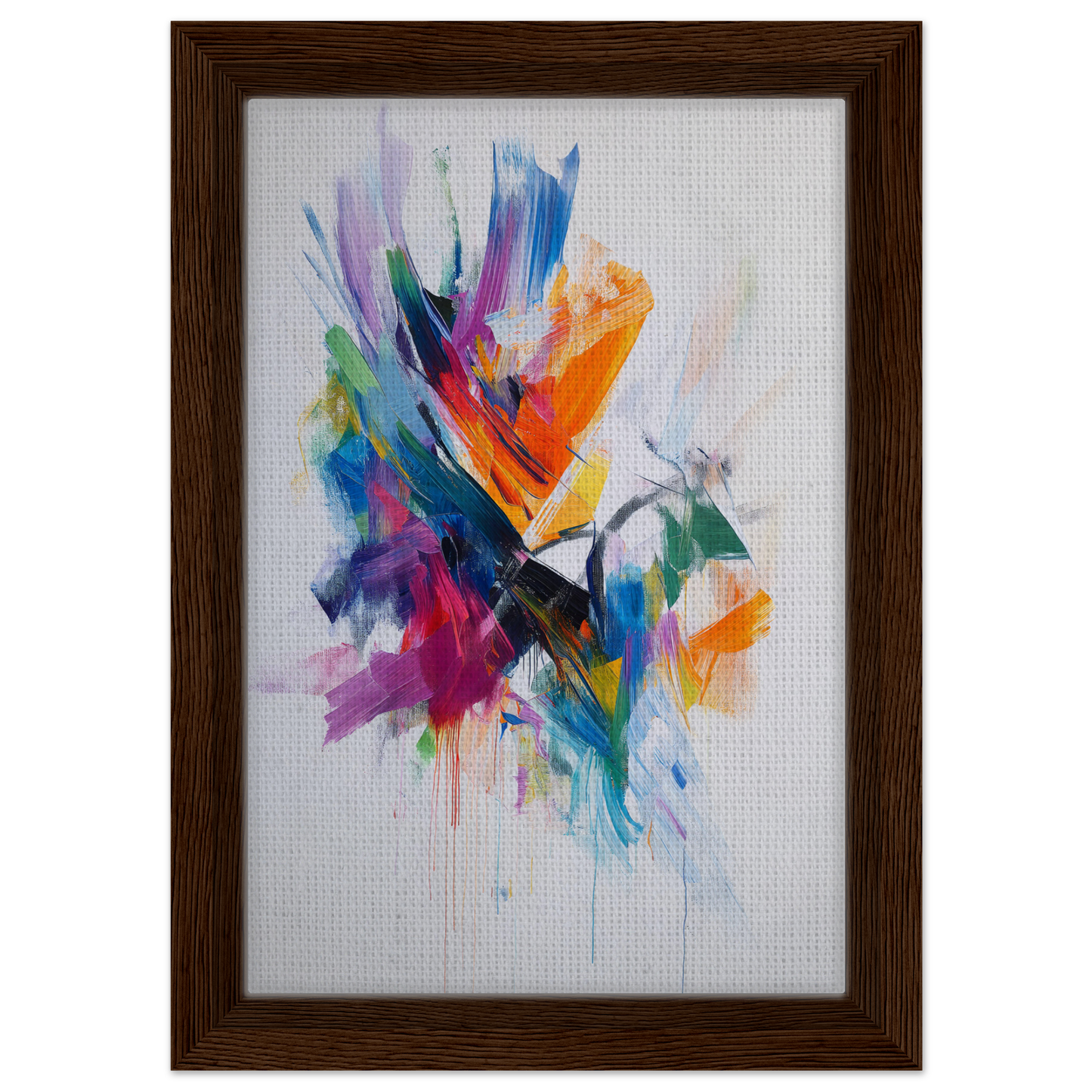 Colorful abstract painting in a wooden frame, vibrant room decor for Energetic Color Odyssey