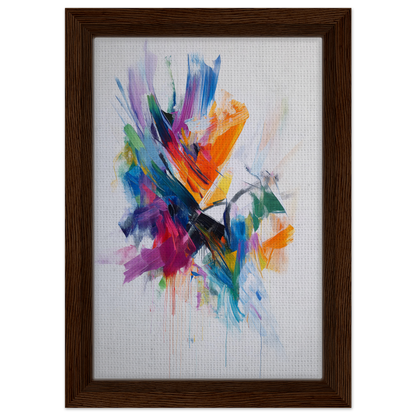 Colorful abstract painting in a wooden frame, vibrant room decor for Energetic Color Odyssey