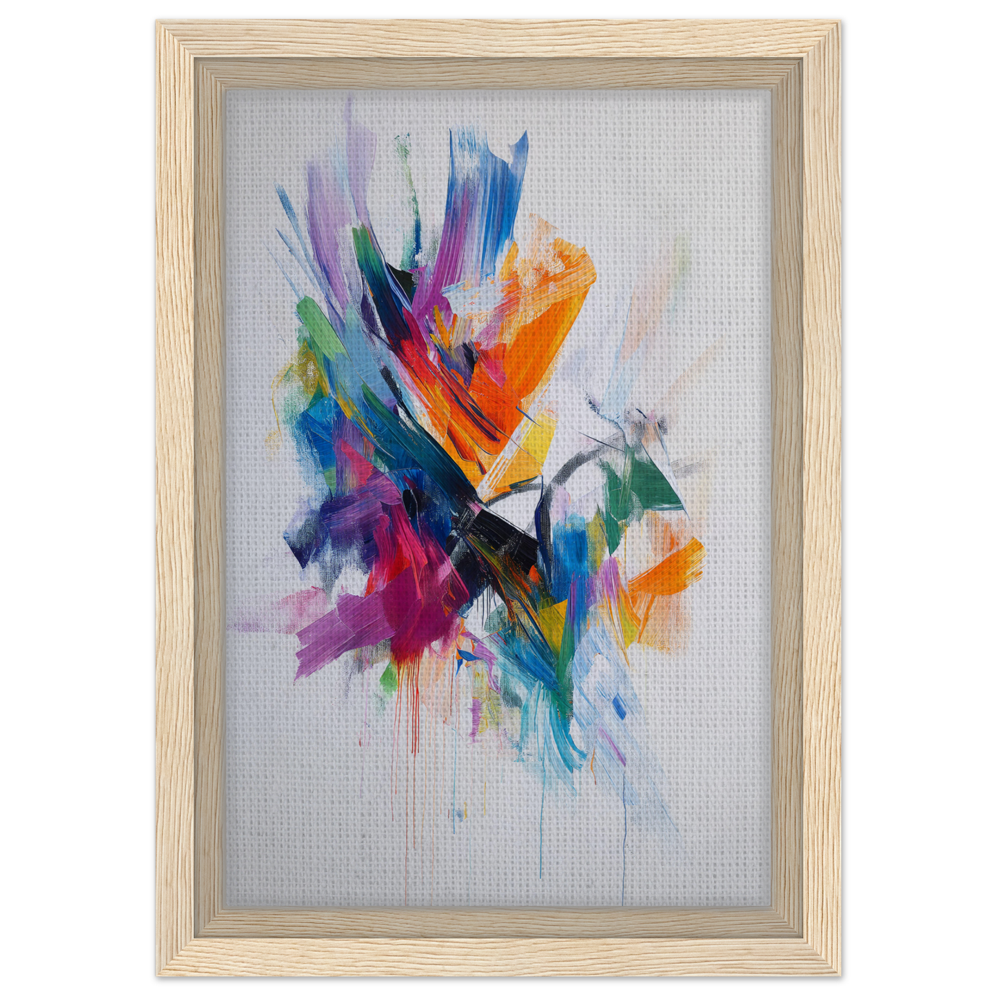 Energetic Color Odyssey vibrant abstract painting in a stylish wooden frame