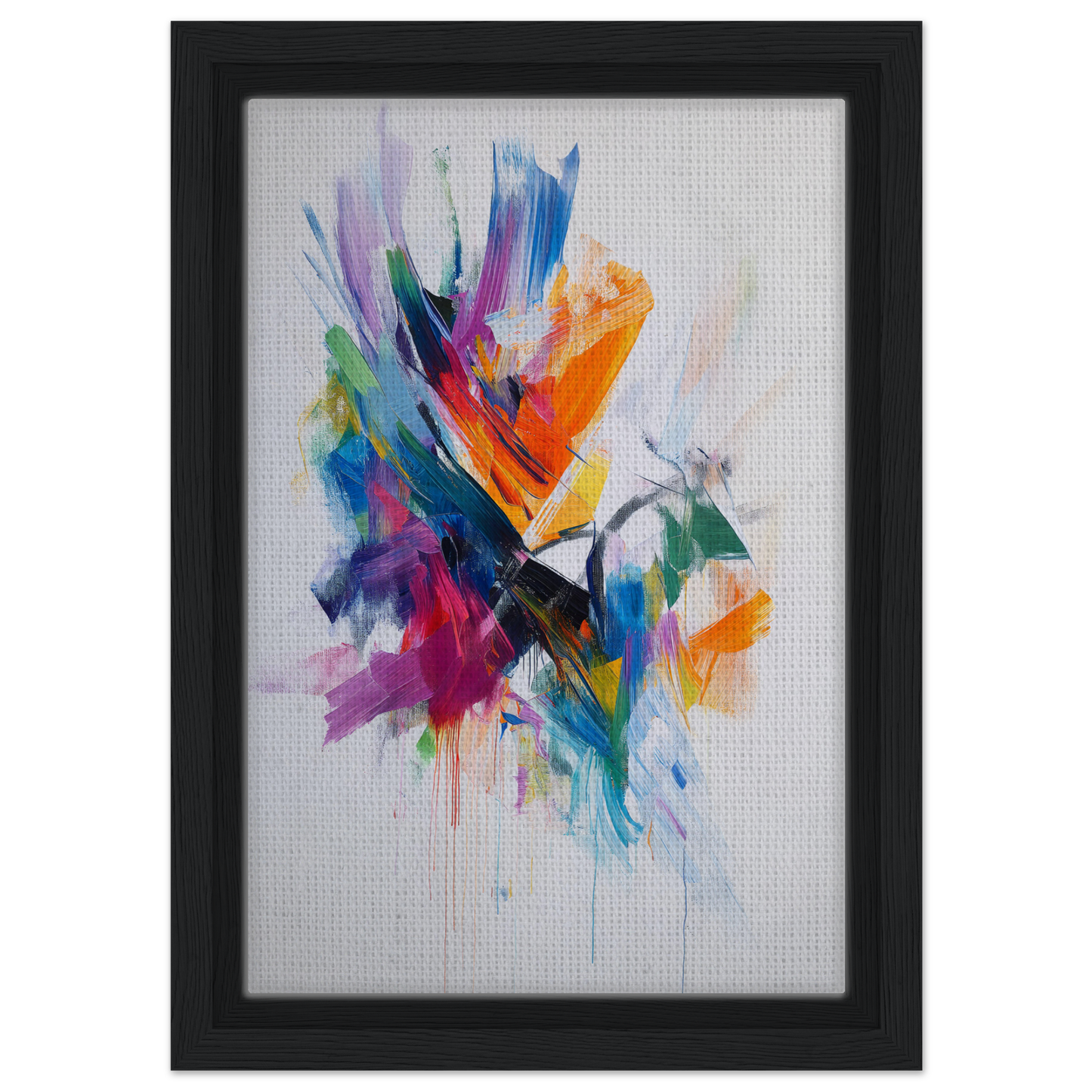 Vibrant abstract painting in a black frame, perfect for Energetic Color Odyssey room decor