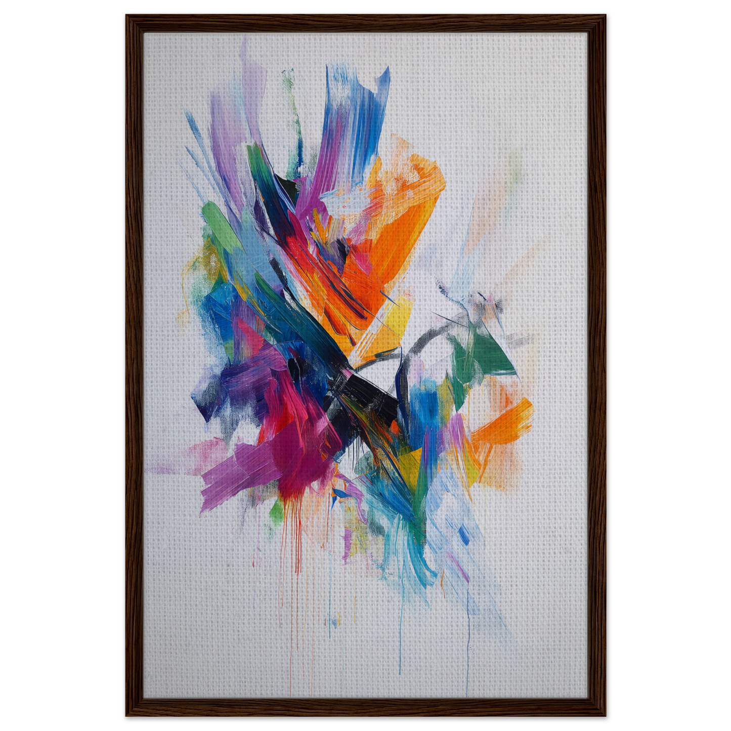 Vibrant abstract painting showcasing energetic color odyssey in framed canvas art