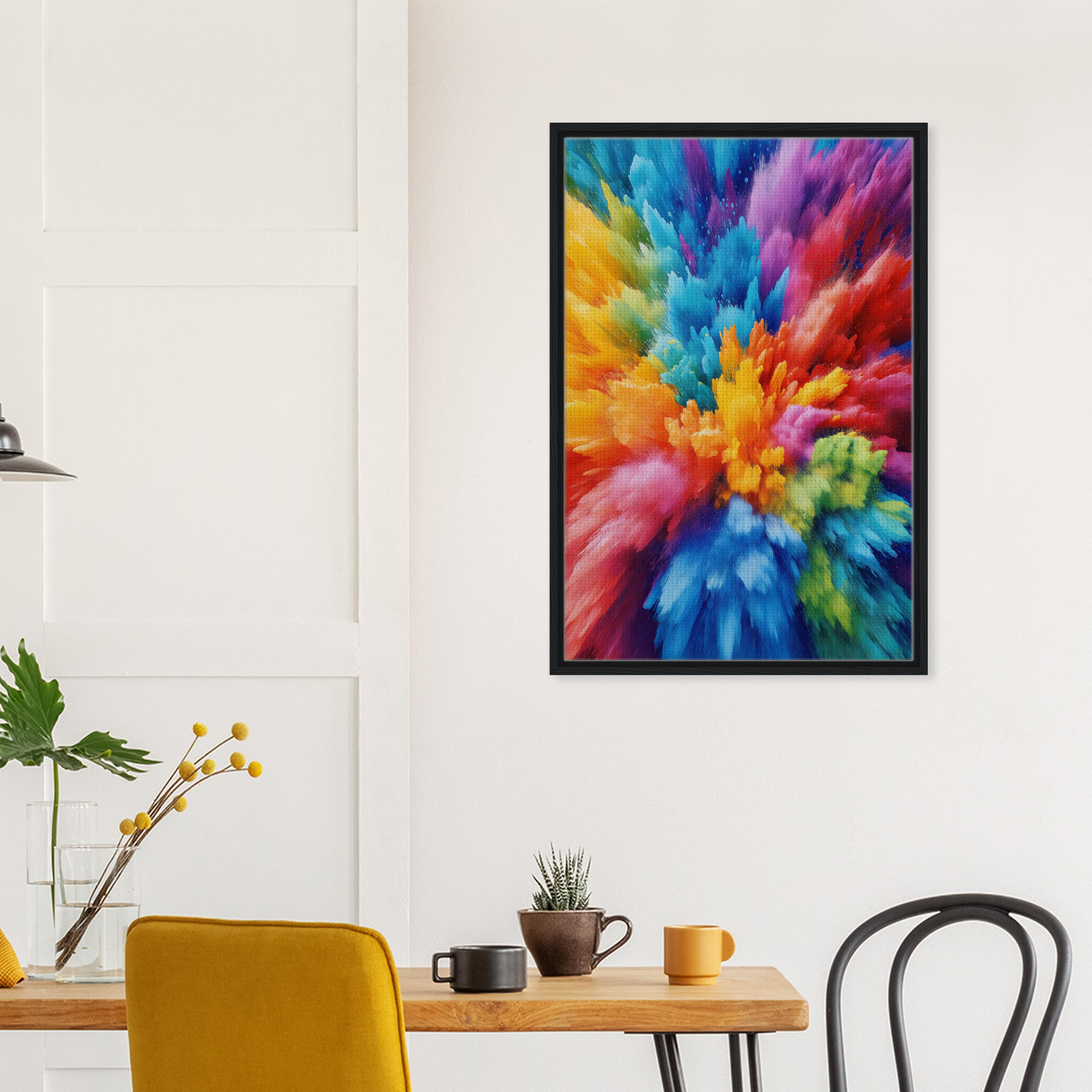 Vibrant abstract painting of energetic hue symphony in modern room decor