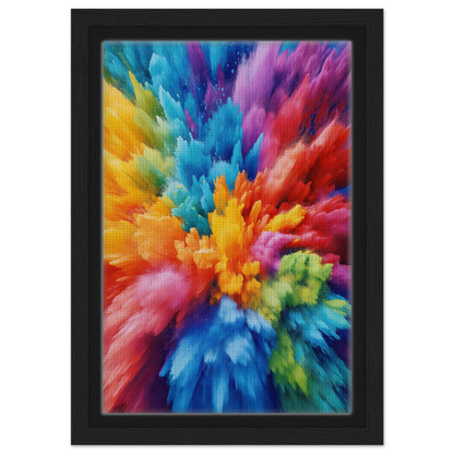 Vibrant abstract paint splashes in black frame, part of Energetic Hue Symphony room decor