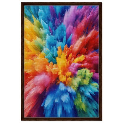 Vibrant abstract paint explosion centered in Energetic Hue Symphony framed canvas print