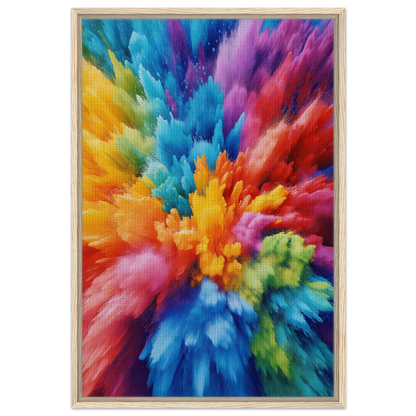 Vibrant abstract painting of colorful shapes in Energetic Hue Symphony framed canvas print