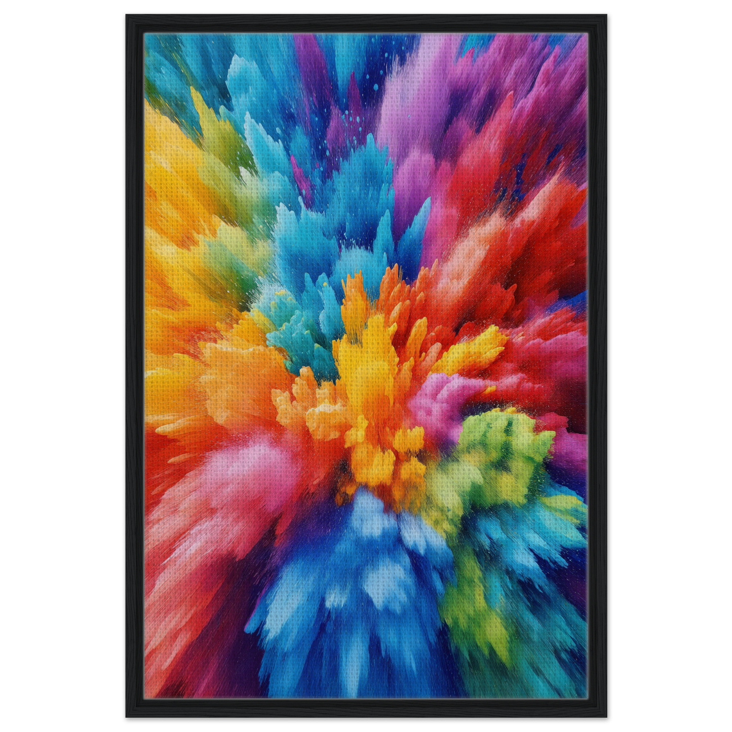 Vibrant explosion of paint in Energetic Hue Symphony framed canvas print