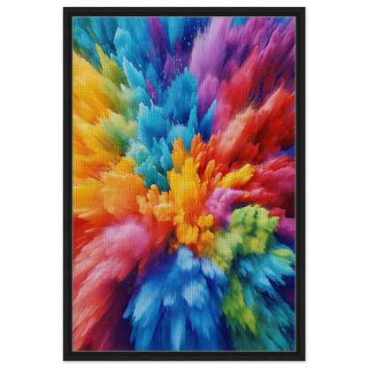 Vibrant explosion of paint in Energetic Hue Symphony framed canvas print