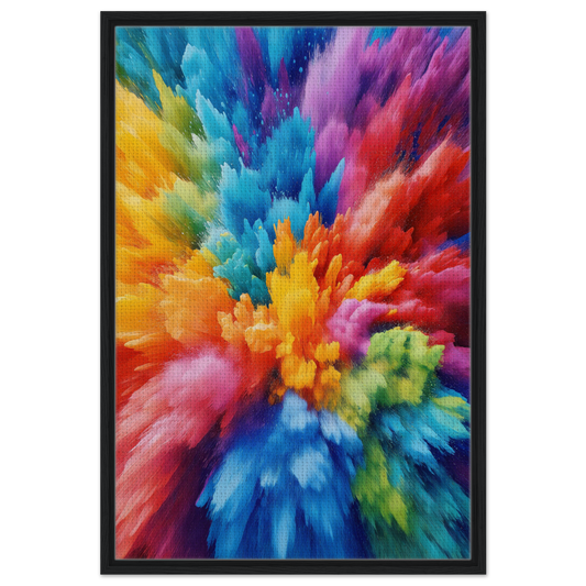 Vibrant explosion of paint in Energetic Hue Symphony framed canvas print