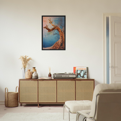 Wooden sideboard with rattan-style panels, complementing Ephemeral Arboreal Symphony decor