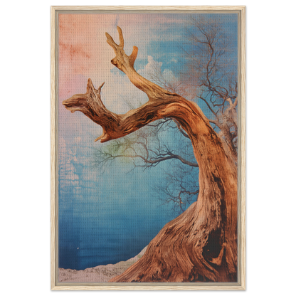 Twisted gnarled tree with bare branches in Ephemeral Arboreal Symphony framed canvas print