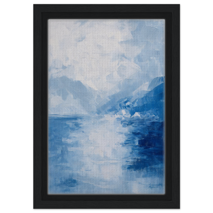 Abstract painting depicting a misty blue landscape for Ephemeral Blue Solitude framed canvas print