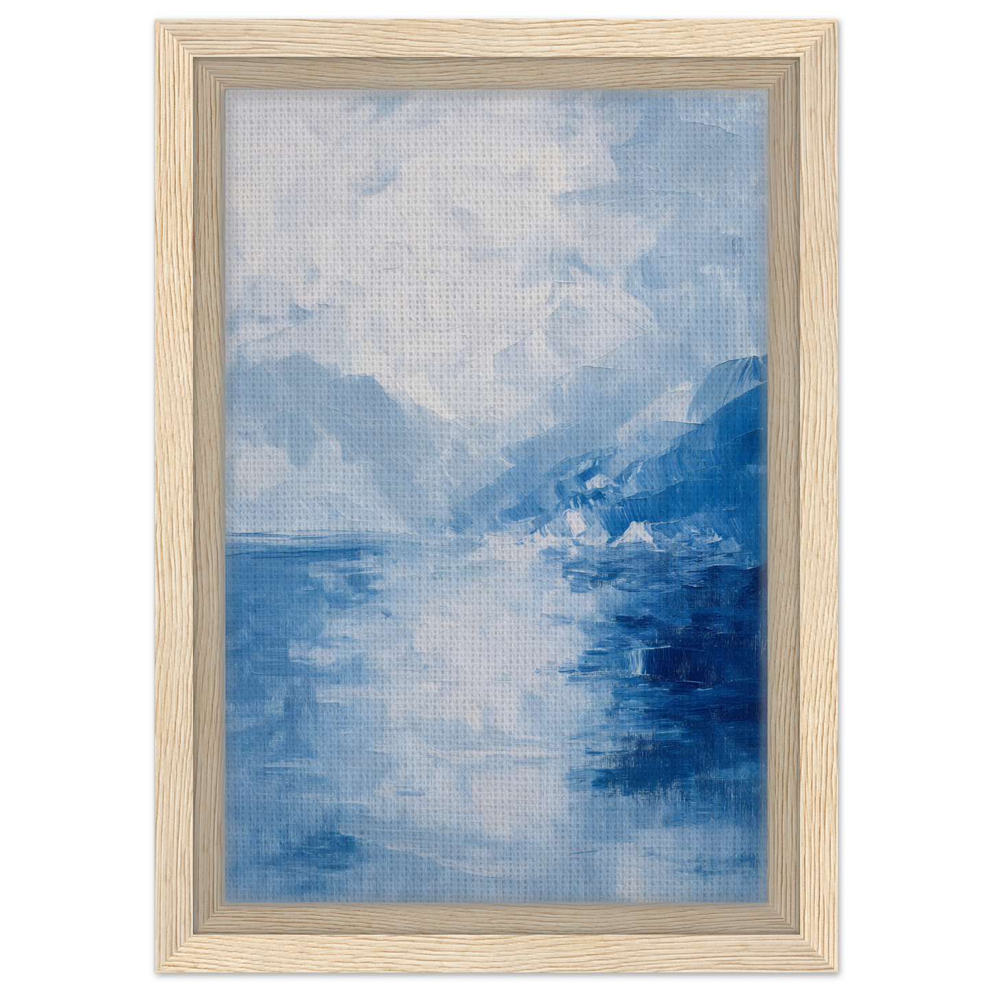 Framed canvas print of Ephemeral Blue Solitude featuring a misty blue landscape