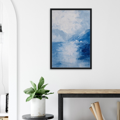 Abstract blue and white painting of a misty seascape, part of Ephemeral Blue Solitude Room Decor