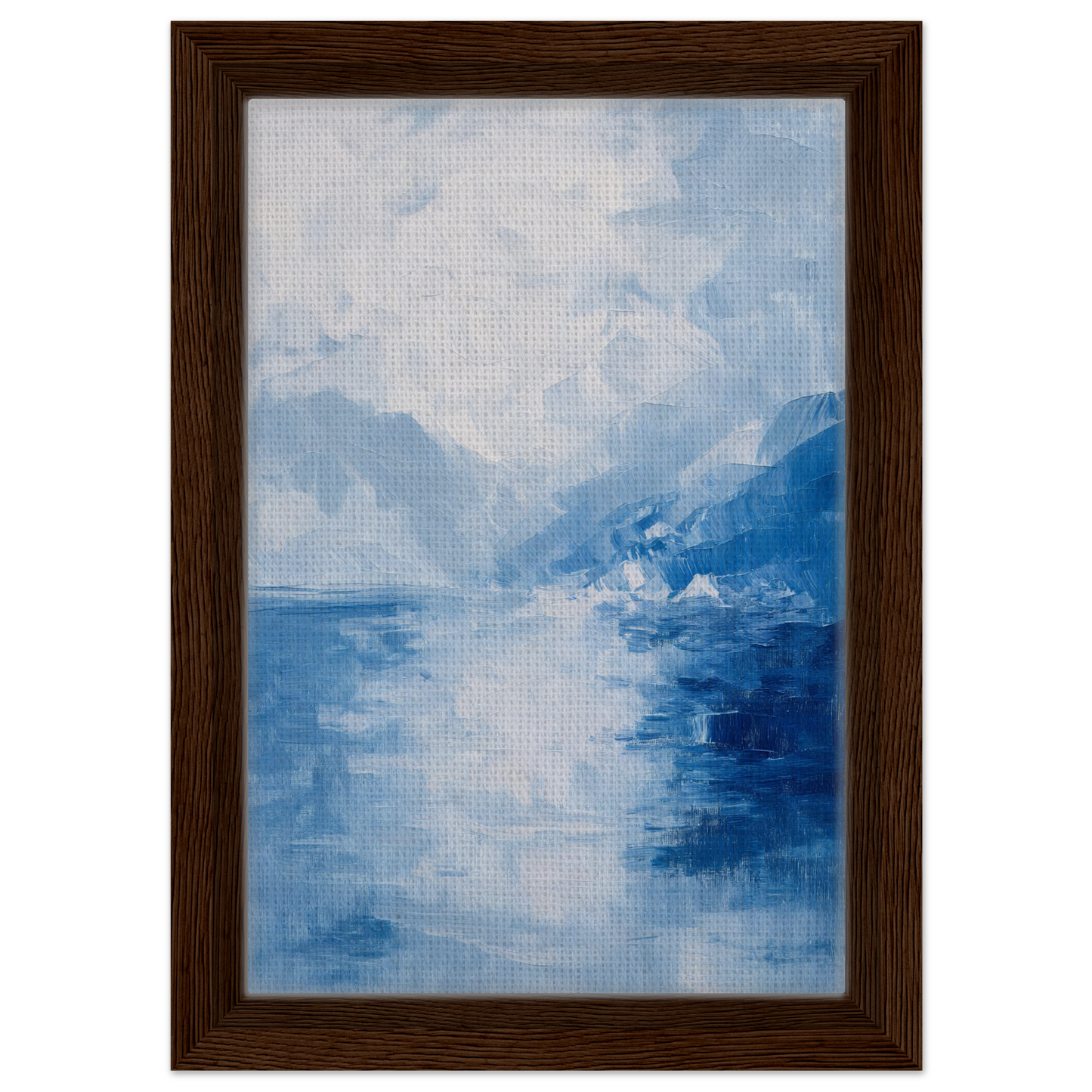 Framed canvas print of Ephemeral Blue Solitude featuring a misty blue landscape