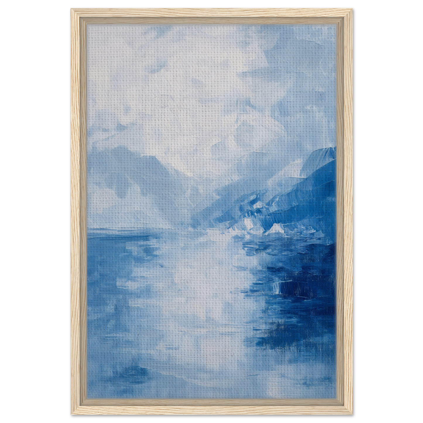 Abstract painting in shades of blue, showcasing Ephemeral Blue Solitude by Fashion Oracle™, framed canvas print