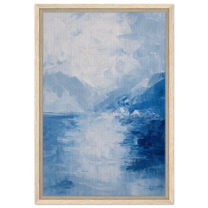 Abstract painting in shades of blue, showcasing Ephemeral Blue Solitude by Fashion Oracle™, framed canvas print