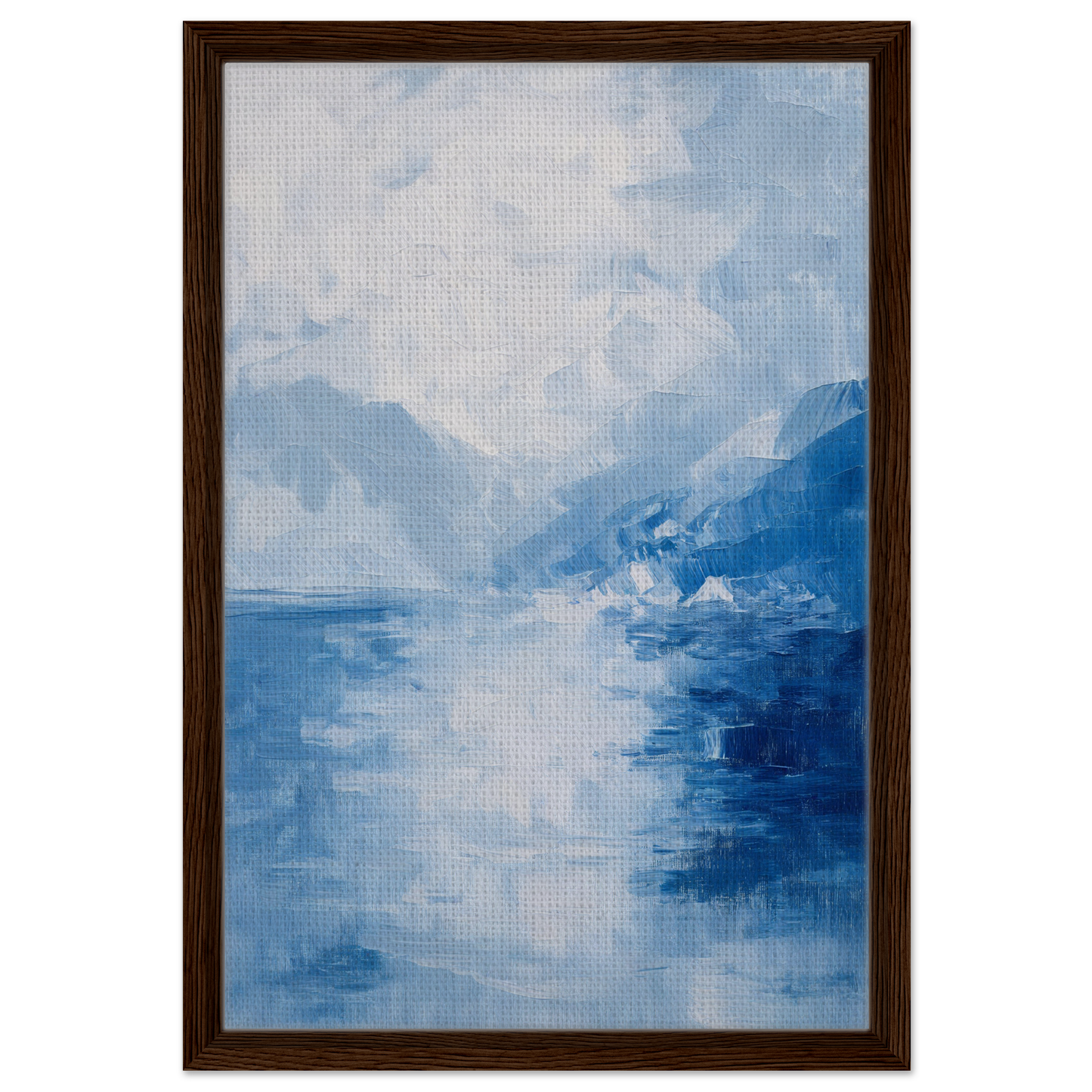 Abstract painting of a misty blue landscape in the Ephemeral Blue Solitude framed canvas print