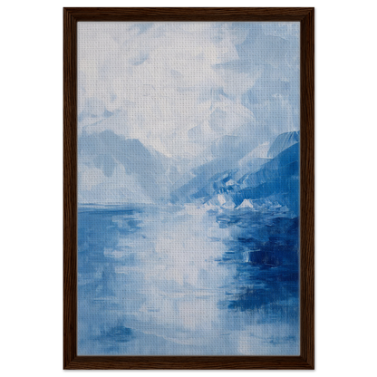 Abstract painting of a misty blue landscape in the Ephemeral Blue Solitude framed canvas print