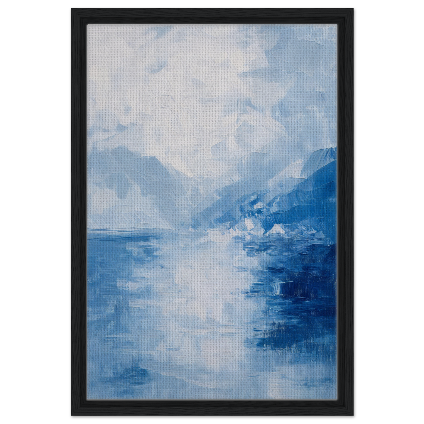 Abstract painting of a misty blue landscape for the Ephemeral Blue Solitude framed canvas print