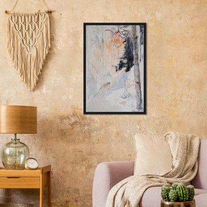 Framed abstract painting with muted colors, part of Ephemeral Brevised Transience room decor