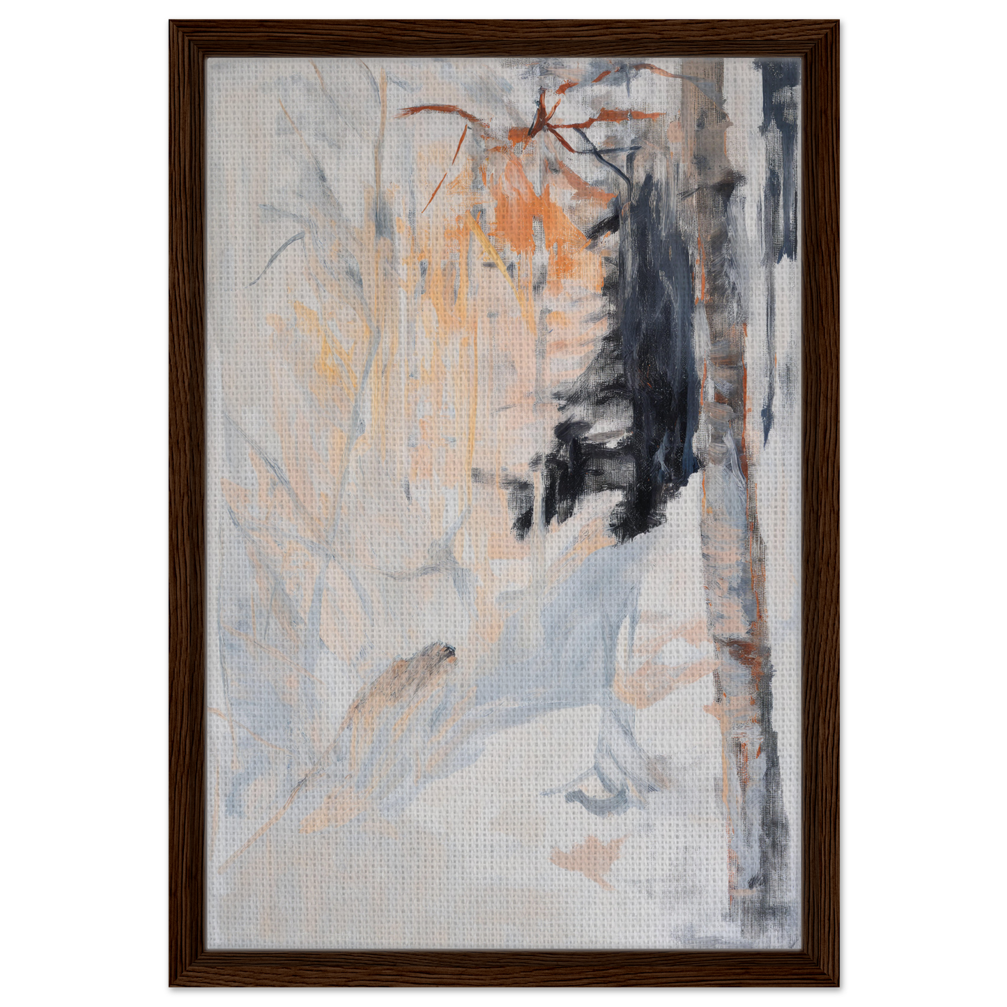 Abstract painting titled Ephemeral Brevised Transience in a wooden frame for room decor