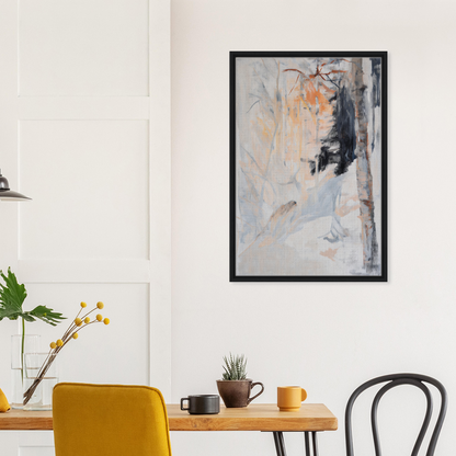 Abstract painting with muted colors in black frame for Ephemeral Brevised Transience room decor