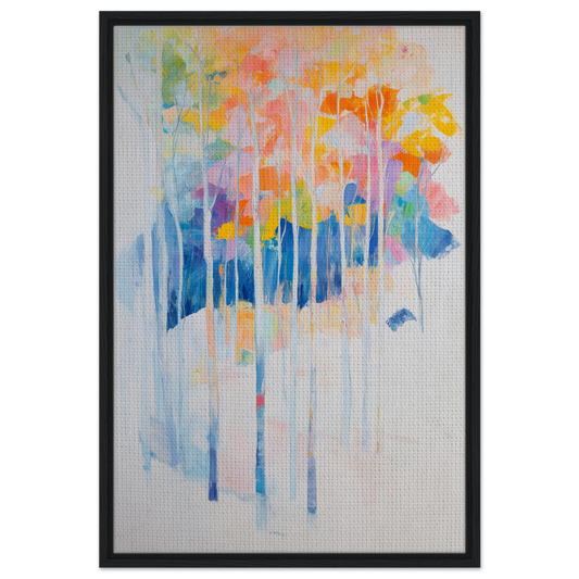 Abstract watercolor painting of colorful, dripping tree forms in Ephemeral Forest Whimsy