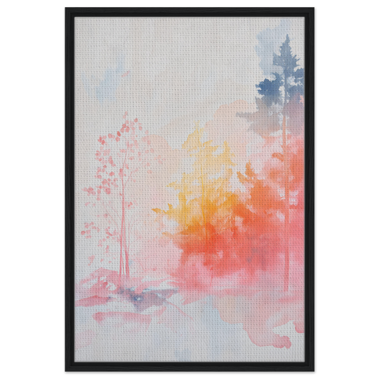 Abstract watercolor painting in soft pastel hues for Ephemeral Radiant Grove framed canvas