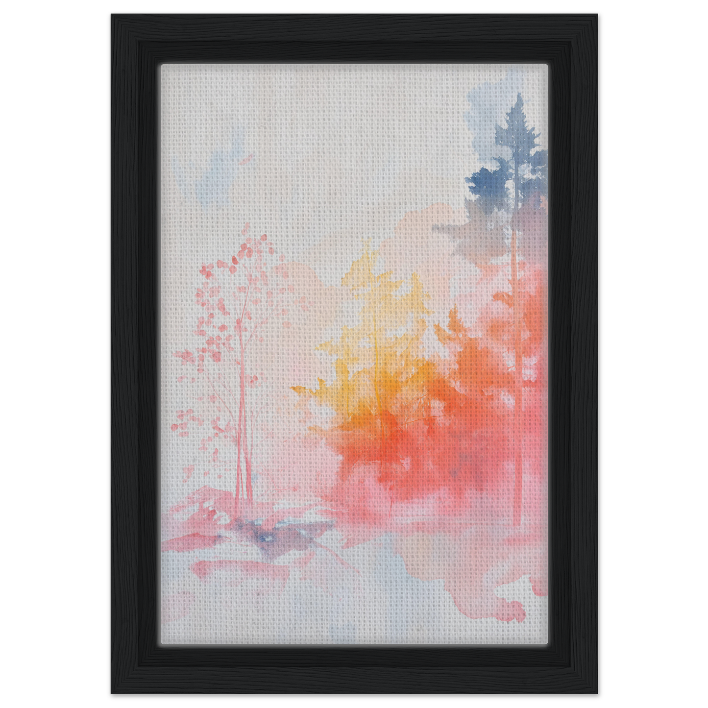 Abstract watercolor painting in soft pastels for Ephemeral Radiant Grove framed canvas room decor